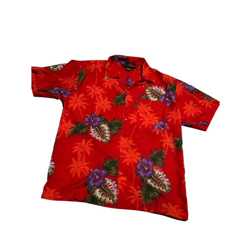 Double Decker Asian Hawaiian Luau Shirt Cruise Vacation Aloha Size XL red